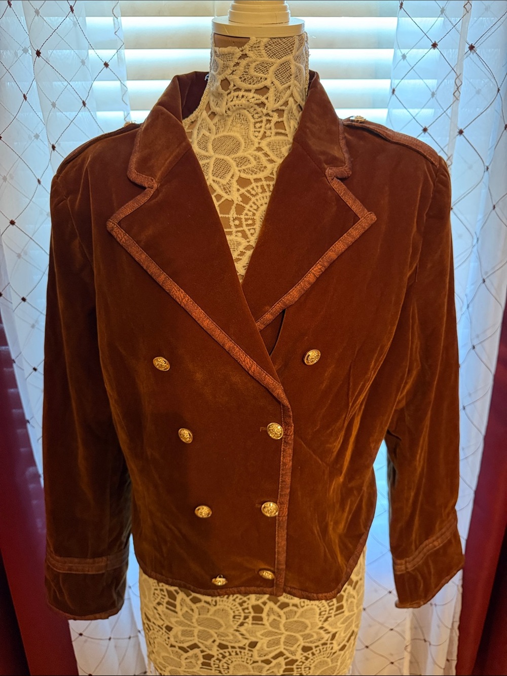 Women's Double-Breasted Velvet Jacket in Brown